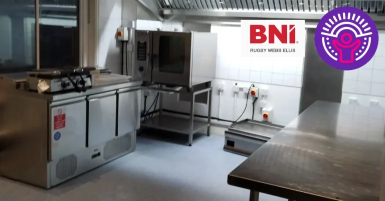 Freshly deep-cleaned commercial kitchen at Shine A Light Childhood Cancer Support's new Rugby premises, cleaned by NIC Local franchisees